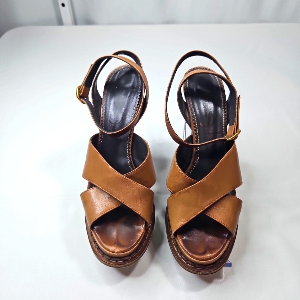 Yves Saint Laurent YSL Women's Brown Leather Sandals Size 35 - Picture 1 of 9